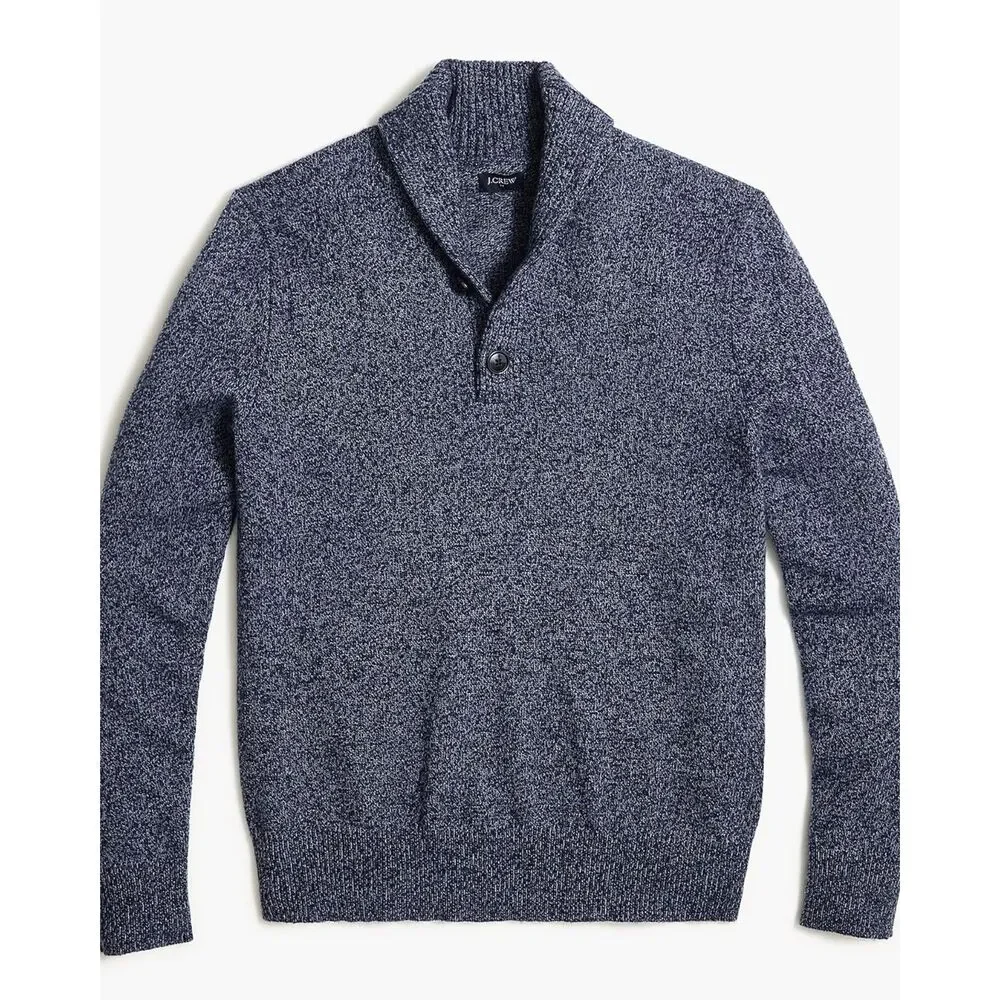J.Crew Men’s Shawl Collar Sweater Pullover Size XL Blue Marled Knit Two Button